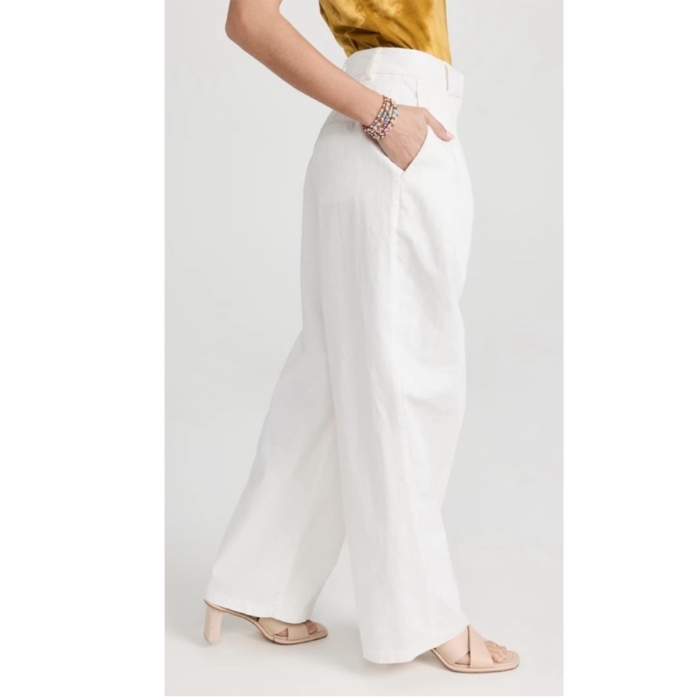 STAUD white Luisa Pant Wide Leg High Waist Pleated Cotton Twill NEW 6